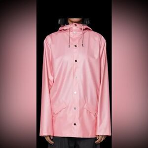 RAINS LONG JACKET IN SKY PINK, sz Medium‎